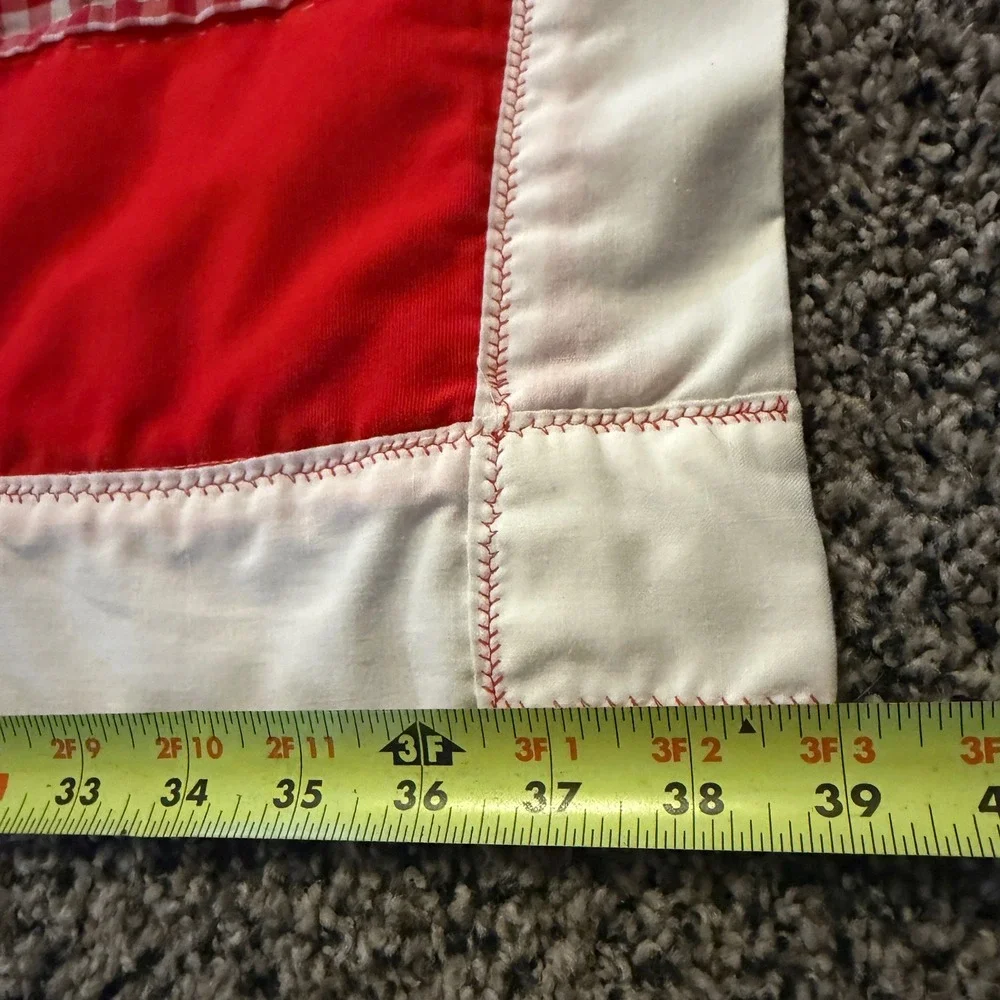 Handmade Patchwork Quilt Red White Gingham Checkered Throw Blanket 39x64